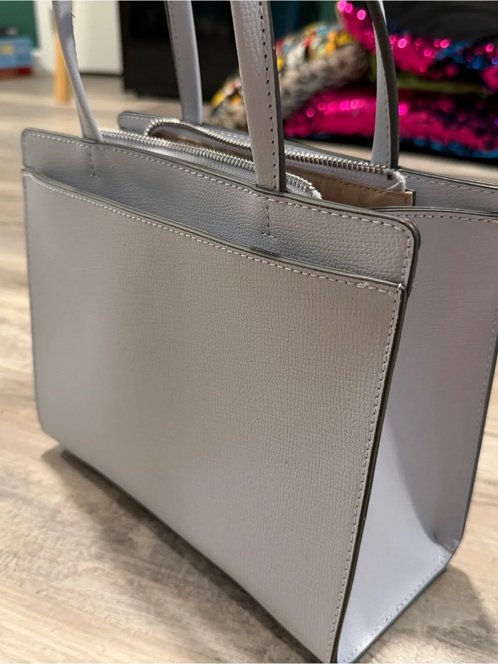 Karl Lagerfeld Paris Grey Leather Tote Bag